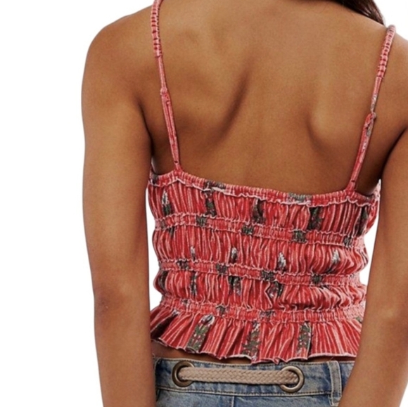 Free People NWOT Shirred Tank in Bright Coral sz LRG​​ - Picture 5 of 7